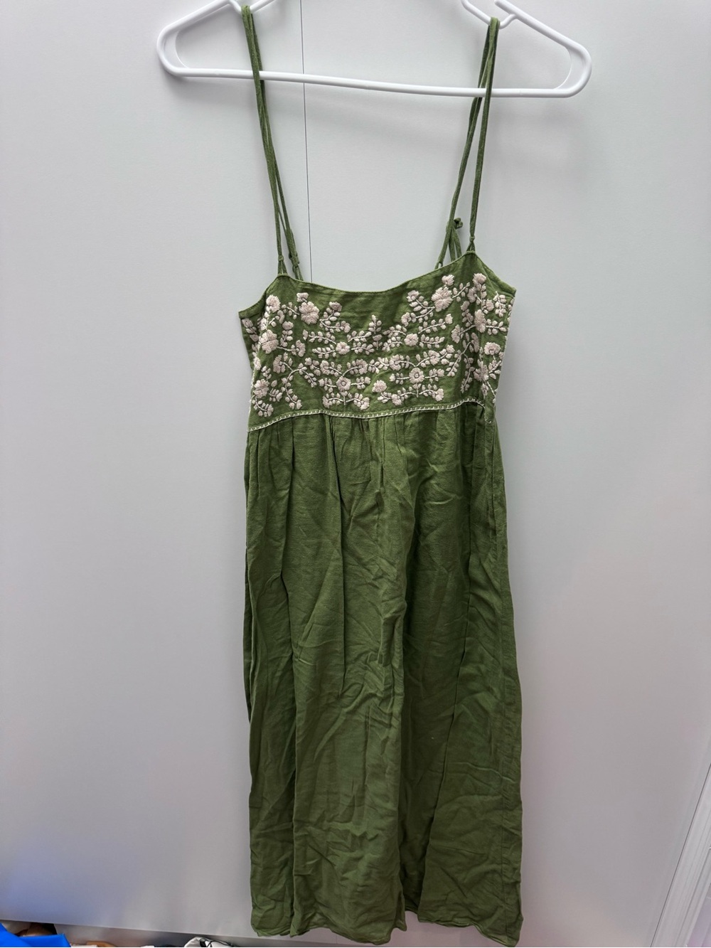Mi Golondrina inspired Olive Green Embroidered Maxi Dress
